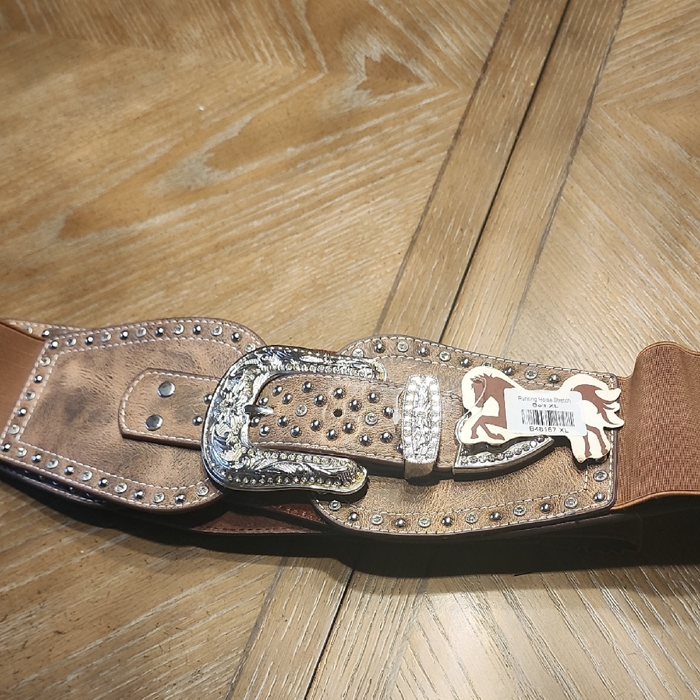 Montana West Tan Leather Belt with Silver Accents